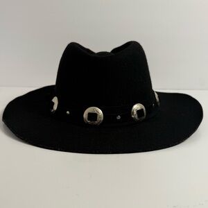 Eddy Bros Hat Cowboy Western Wool Felt Conch Metal Deco Gambler Black Medium USA